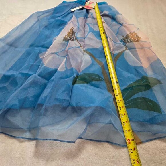 New XXS Farm Rio x Anthropologie Floral organza midi skirt in Blue Peony - Picture 5 of 9